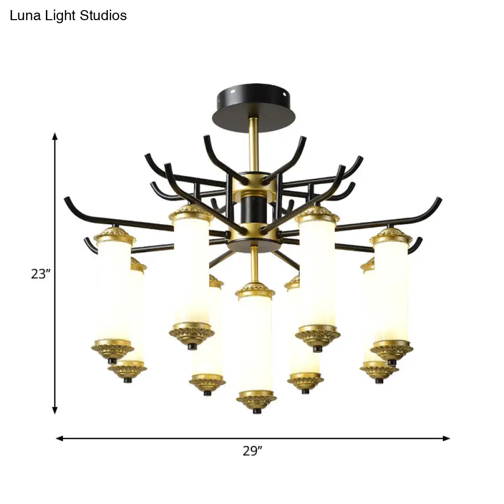 Black-Gold Metal Starburst Suspension Pendant Light: 9/11 Arm Rustic Style Chandelier