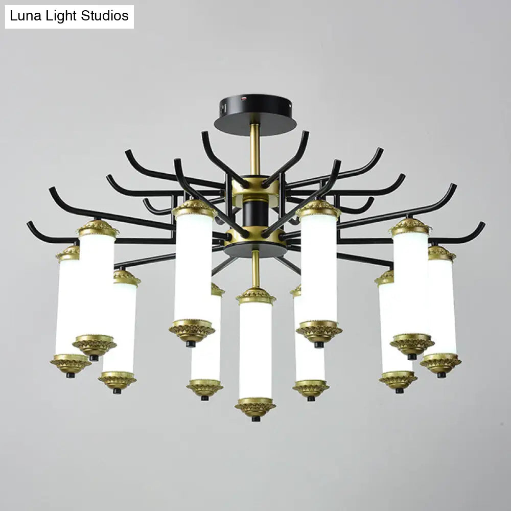 Black-Gold Metal Starburst Suspension Pendant Light: 9/11 Arm Rustic Style Chandelier