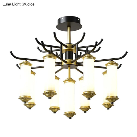 Black-Gold Metal Starburst Suspension Pendant Light: 9/11 Arm Rustic Style Chandelier