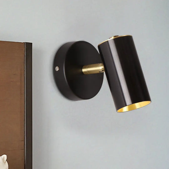 Black/Gold Metallic Tube Wall Sconce With Led Light For Bedside Black