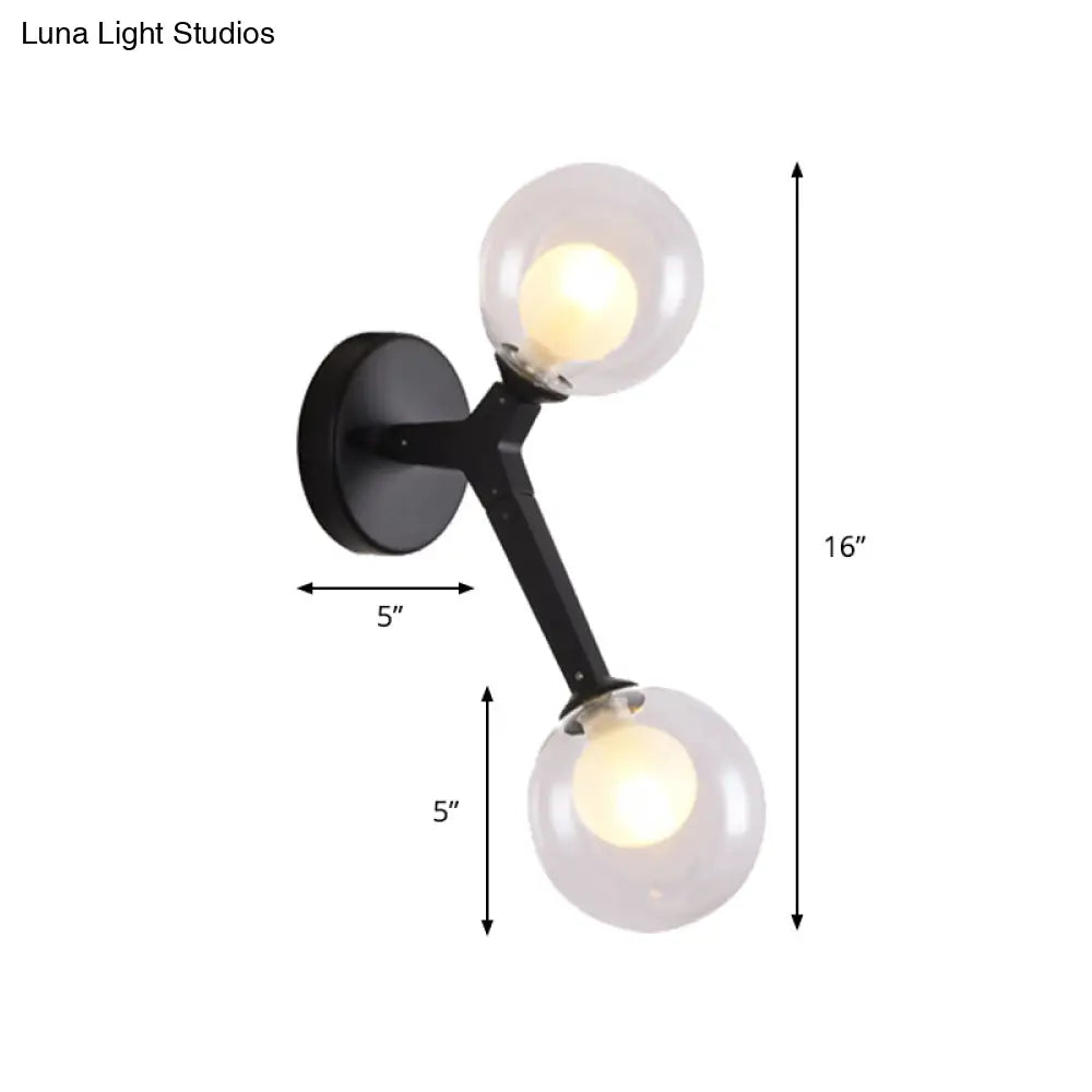 Black/Gold Nordic Bubble Wall Sconce Lamp With Clear Glass - 2 Lights Bedroom Lighting