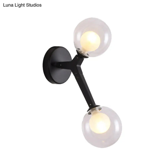 Black/Gold Nordic Bubble Wall Sconce Lamp With Clear Glass - 2 Lights Bedroom Lighting