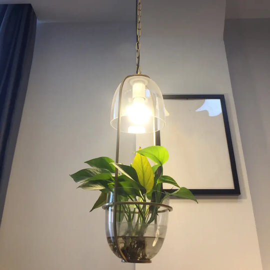 Black/Gold Oblong Pendant Lamp With Clear Glass Shade And Fish Bowl - Perfect For Dorm Rooms Rural