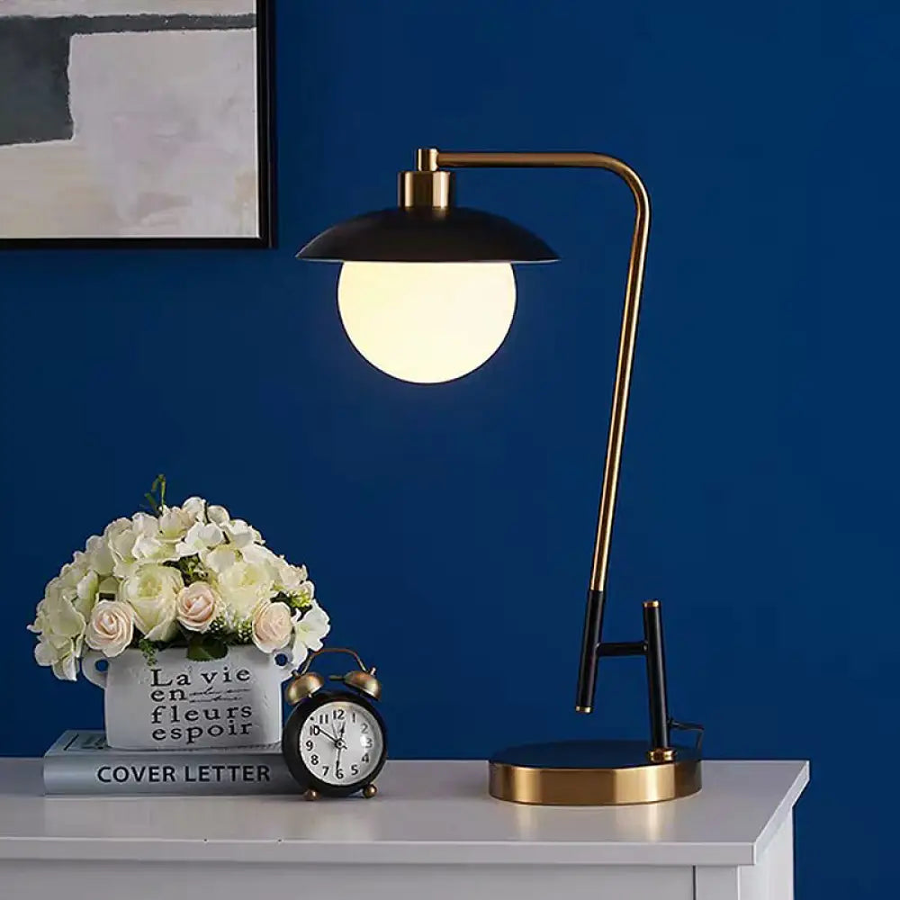 Black & Gold Opal Glass Globe Table Light - Post-Modern Night Lamp With Dome Shade Black-Gold