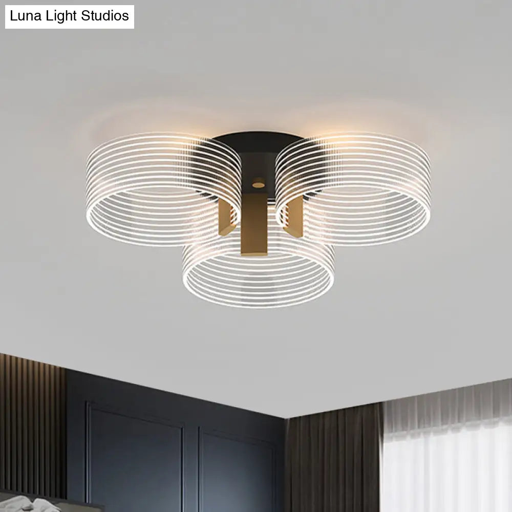 Black-Gold Round Semi Flush Ceiling Mount Light Fixture - Simple And Elegant With 2/3/5 Lights For