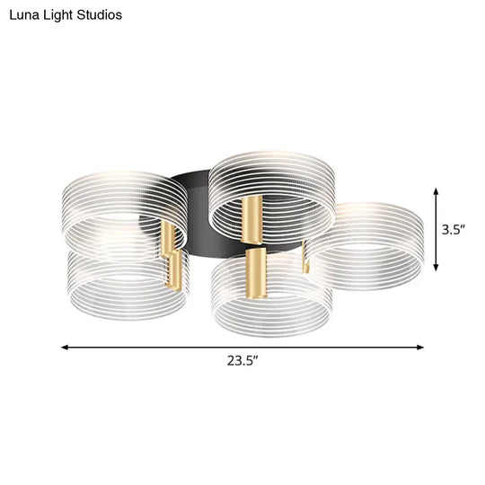 Black - Gold Round Semi Flush Ceiling Mount Light Fixture - Simple And Elegant With 2/3/5 Lights