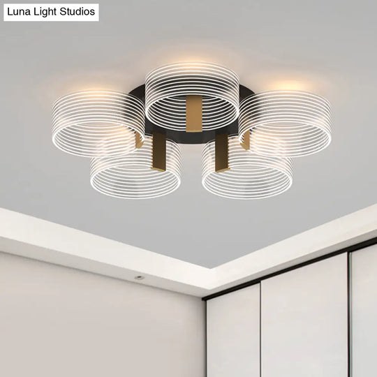 Black - Gold Round Semi Flush Ceiling Mount Light Fixture - Simple And Elegant With 2/3/5 Lights