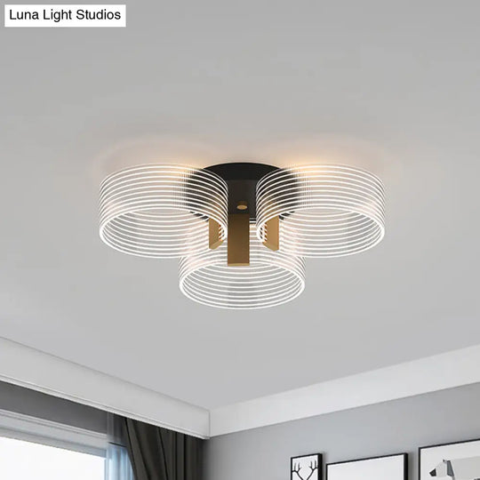 Black-Gold Round Semi Flush Ceiling Mount Light Fixture - Simple And Elegant With 2/3/5 Lights For