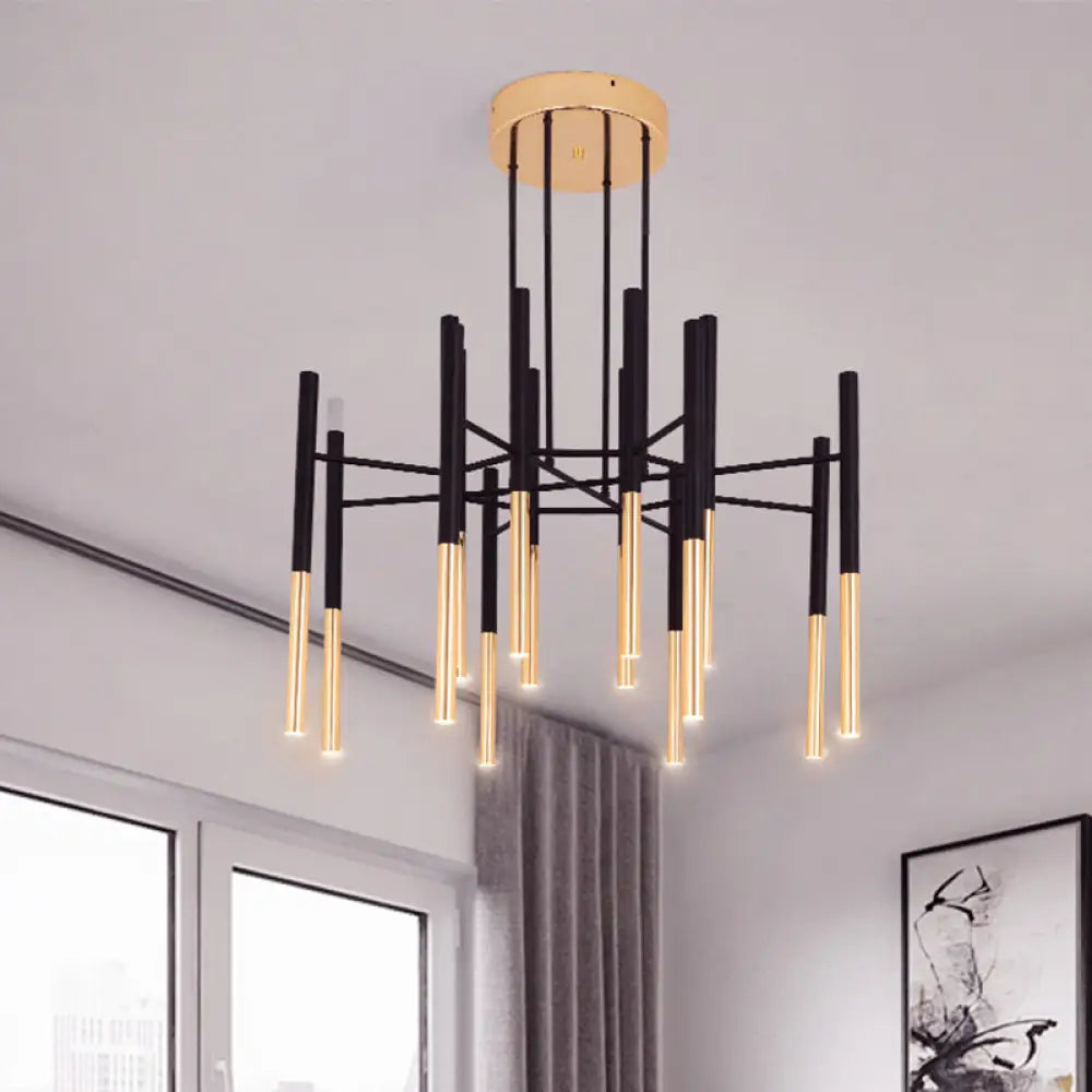 Black & Gold Slim Tube Flushmount Ceiling Light - 12 - Head Led Aluminum Semi Flush With Minimalist