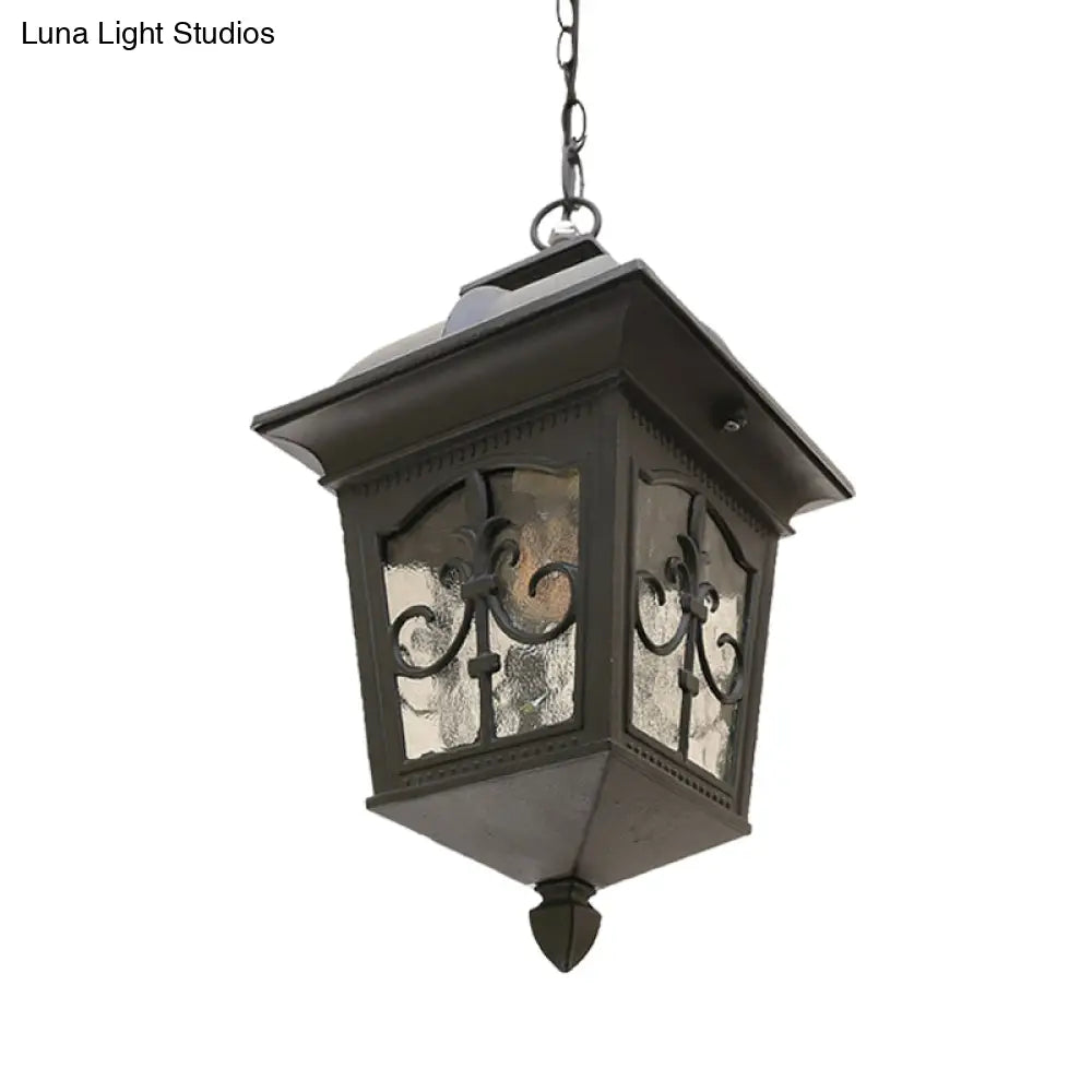 Black/Gold Water Glass Pendant Lamp: Metallic Lantern Hanging Light For Balcony With 1 Bulb