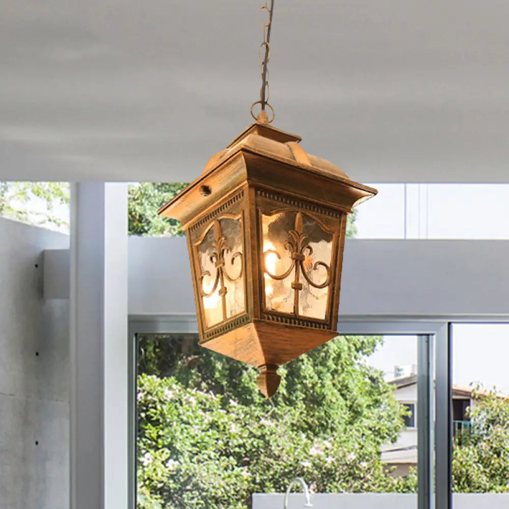 Black/Gold Water Glass Pendant Lamp: Metallic Lantern Hanging Light For Balcony With 1 Bulb Gold