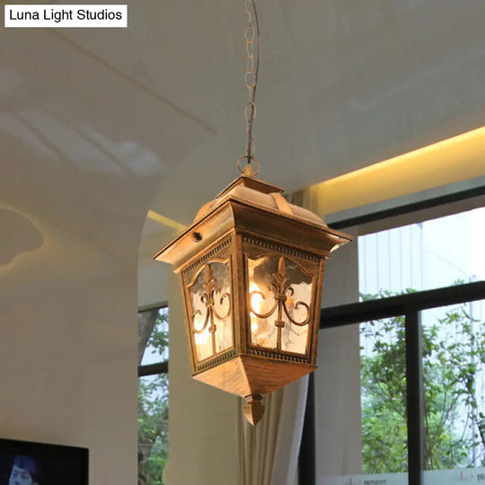 Black/Gold Water Glass Pendant Lamp: Metallic Lantern Hanging Light For Balcony With 1 Bulb