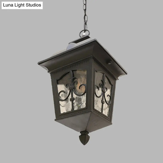 Black/Gold Water Glass Pendant Lamp: Metallic Lantern Hanging Light For Balcony With 1 Bulb