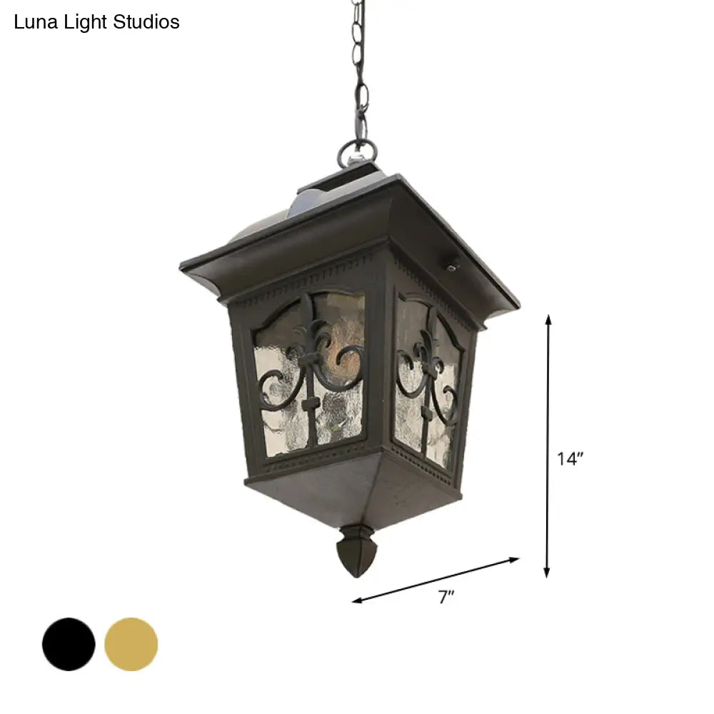 Black/Gold Water Glass Pendant Lamp: Metallic Lantern Hanging Light For Balcony With 1 Bulb