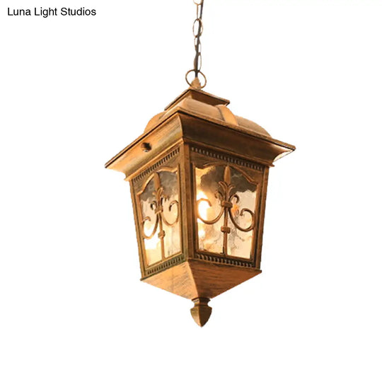 Black/Gold Water Glass Pendant Lamp: Metallic Lantern Hanging Light For Balcony With 1 Bulb