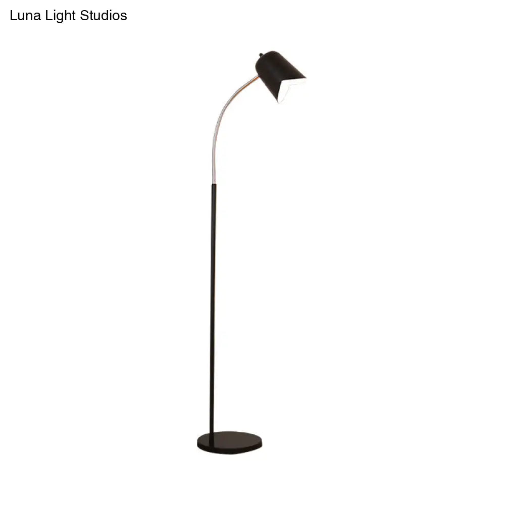 Black Gooseneck Floor Lamp With Bell Shade - Sleek Metal Led Light For Living Room