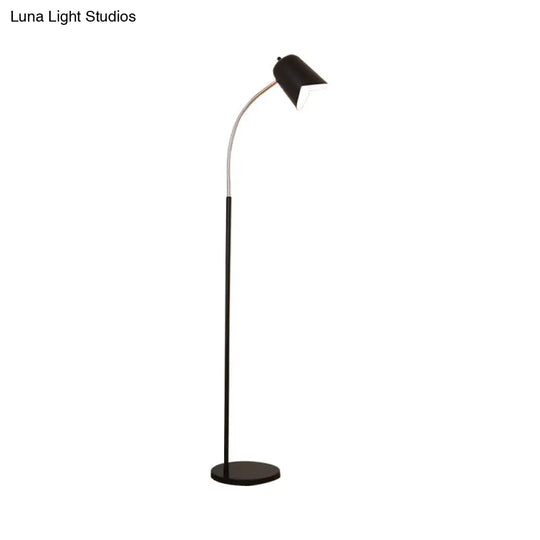 Black Gooseneck Floor Lamp With Bell Shade - Sleek Metal Led Light For Living Room