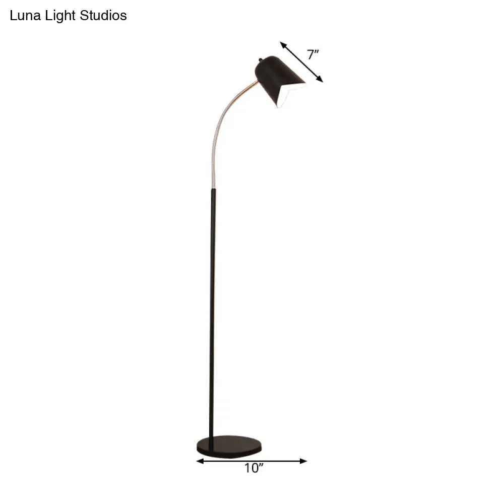 Black Gooseneck Floor Lamp With Bell Shade - Sleek Metal Led Light For Living Room