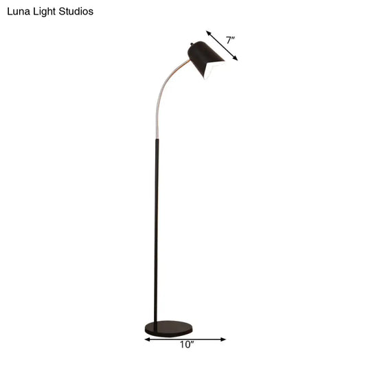 Black Gooseneck Floor Lamp With Bell Shade - Sleek Metal Led Light For Living Room