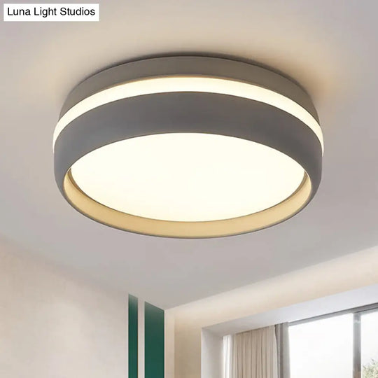 Black/Grey Drum Led Flush Mount Ceiling Light With Integrated Acrylic Shade Kit