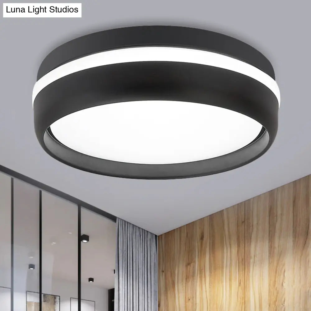 Black/Grey Drum Led Flush Mount Ceiling Light With Integrated Acrylic Shade Kit