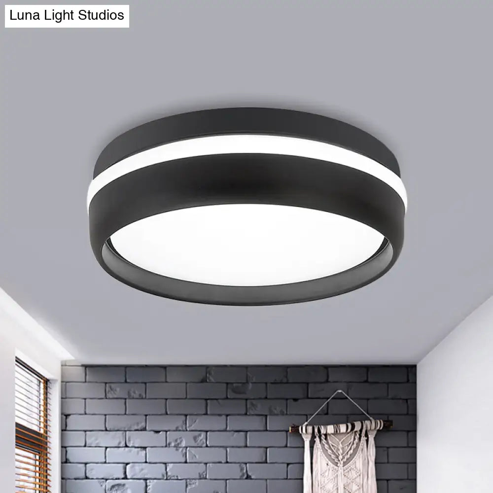 Black/Grey Drum Led Flush Mount Ceiling Light With Integrated Acrylic Shade Kit