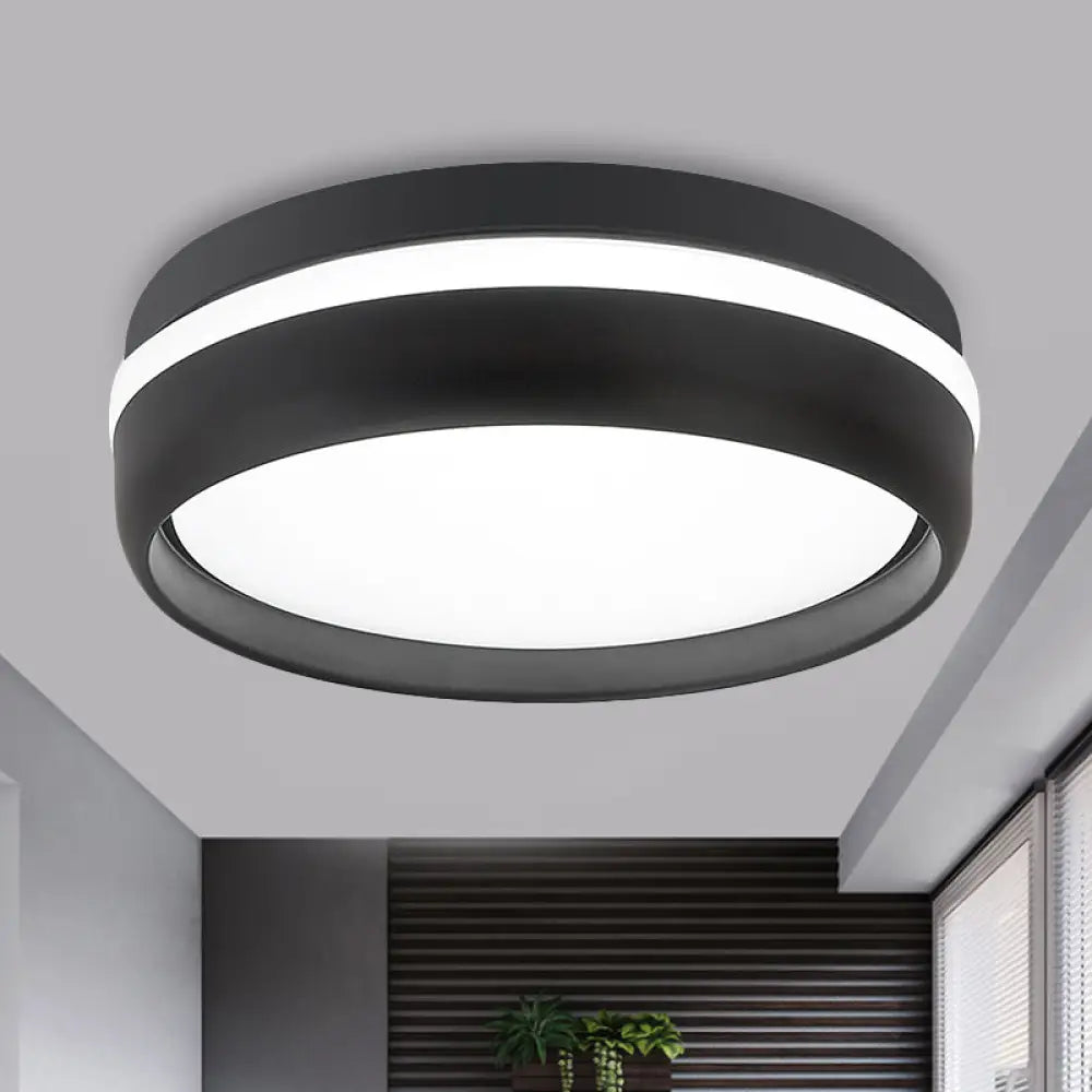 Black/Grey Drum Led Flush Mount Ceiling Light With Integrated Acrylic Shade Kit Black / White