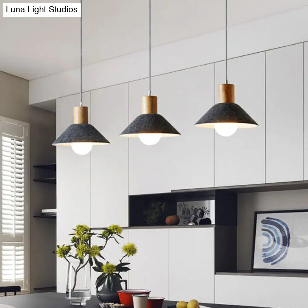 Black/Grey Felt Hanging Pendant Light With Wooden Cap - Perfect For Dining Rooms