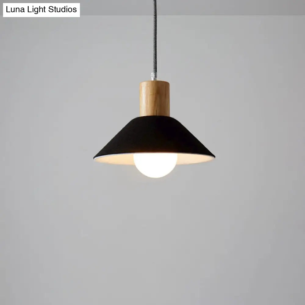 Black/Grey Felt Hanging Pendant Light With Wooden Cap - Perfect For Dining Rooms