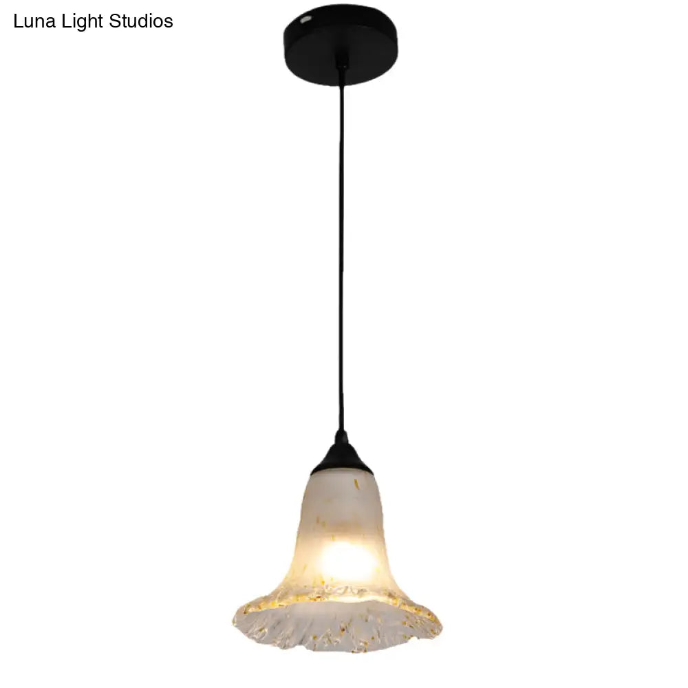 Black Hanging Ceiling Light With Flower Shade: Elegant Pendant Lighting For Classic Dining Room