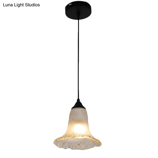 Black Hanging Ceiling Light With Flower Shade: Elegant Pendant Lighting For Classic Dining Room