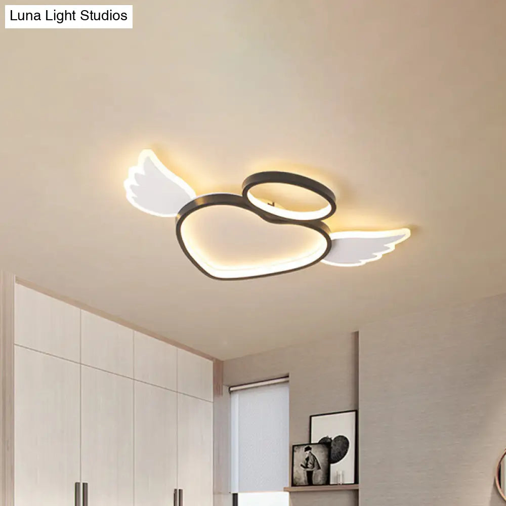 Black Heart With Wing Led Ceiling Fixture: Nordic Acrylic Flush Mount Lighting For Bedroom