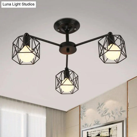 Simplistic Black Iron Hexagonal Cage Suspension Light - Ideal For Clothes Shops 3 /