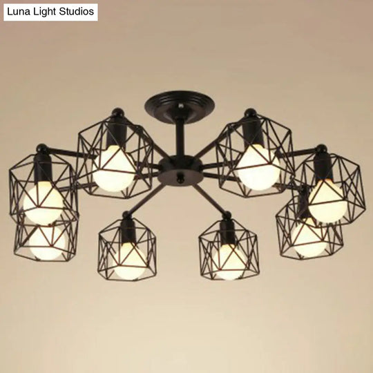 Simplistic Black Iron Hexagonal Cage Suspension Light - Ideal For Clothes Shops
