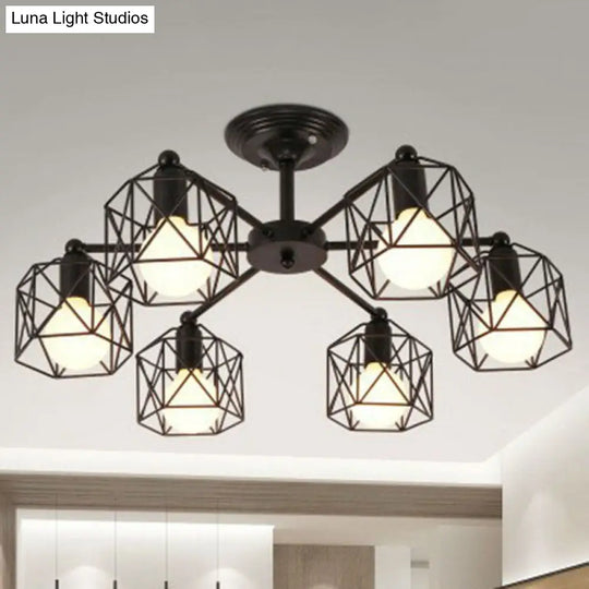 Simplistic Black Iron Hexagonal Cage Suspension Light - Ideal For Clothes Shops 6 /