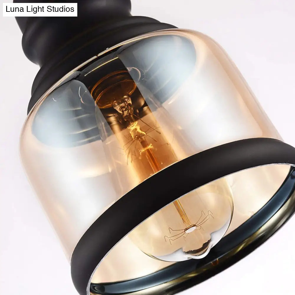 Black Industrial Cylinder Pendant Lighting - Clear Glass Hanging Light For Living Room
