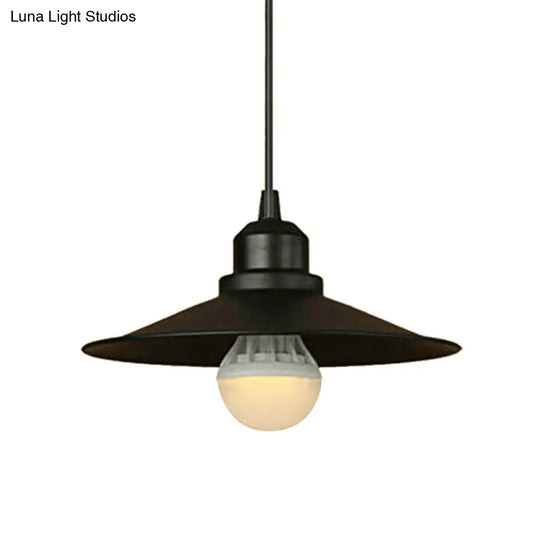 Flared Pendant Industrial Light - Metallic 1-Bulb Hanging Lamp In Black For Dining Table