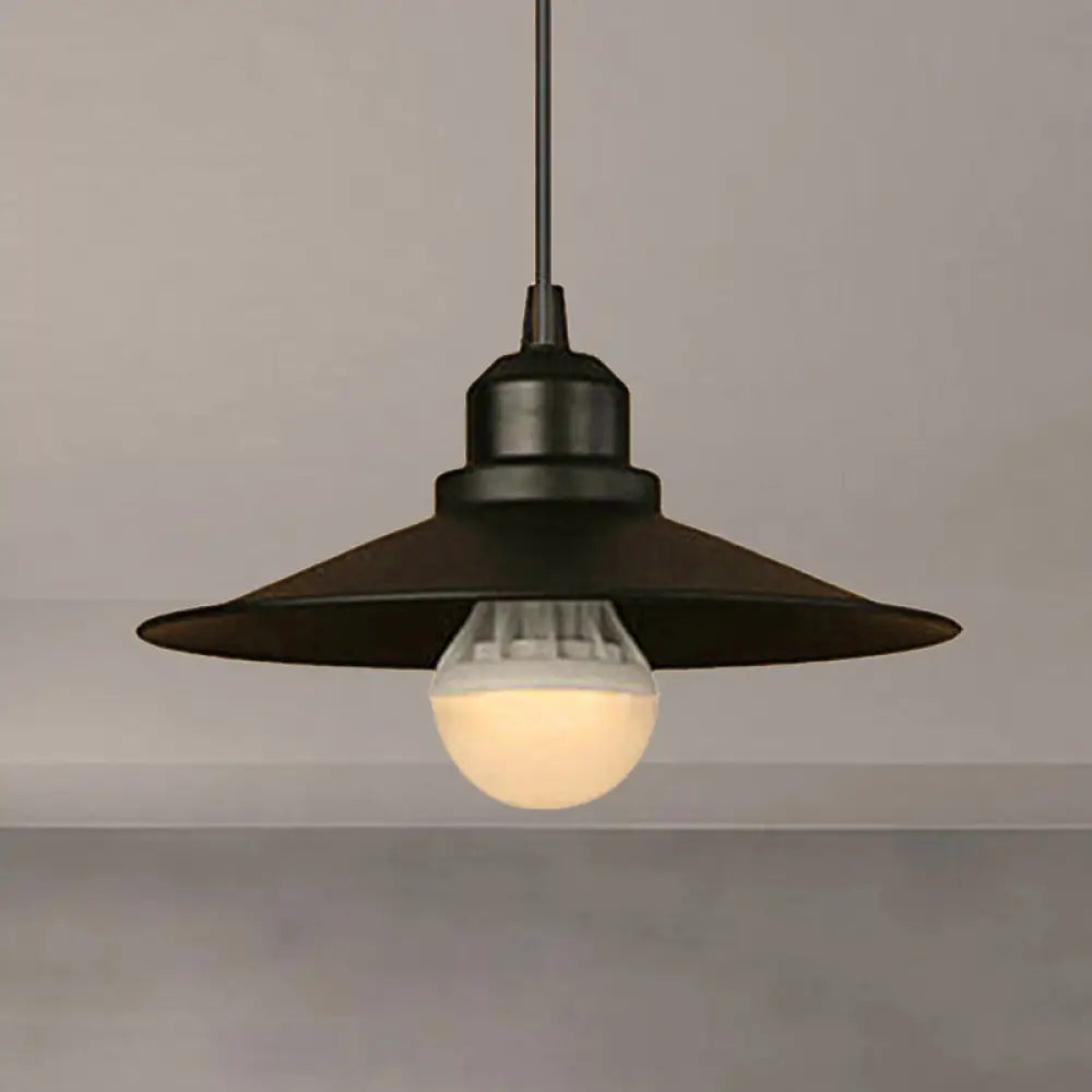 Black Industrial Flared Ceiling Pendant Light - Metal Hanging Lamp For Dining Table