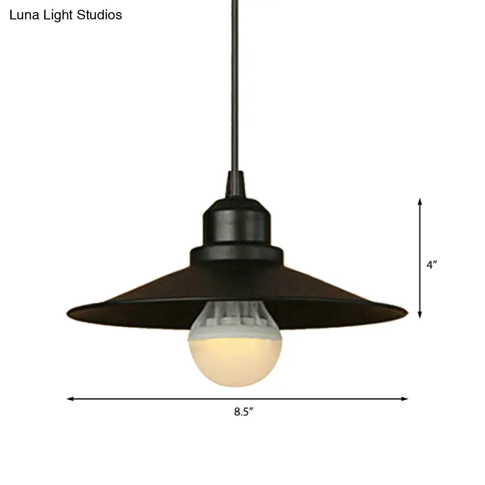 Black Industrial Flared Ceiling Pendant Light - Metal Hanging Lamp For Dining Table