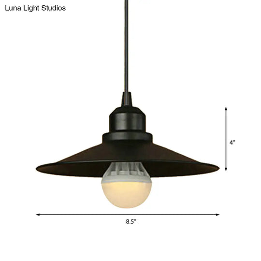Black Industrial Flared Ceiling Pendant Light - Metal Hanging Lamp For Dining Table