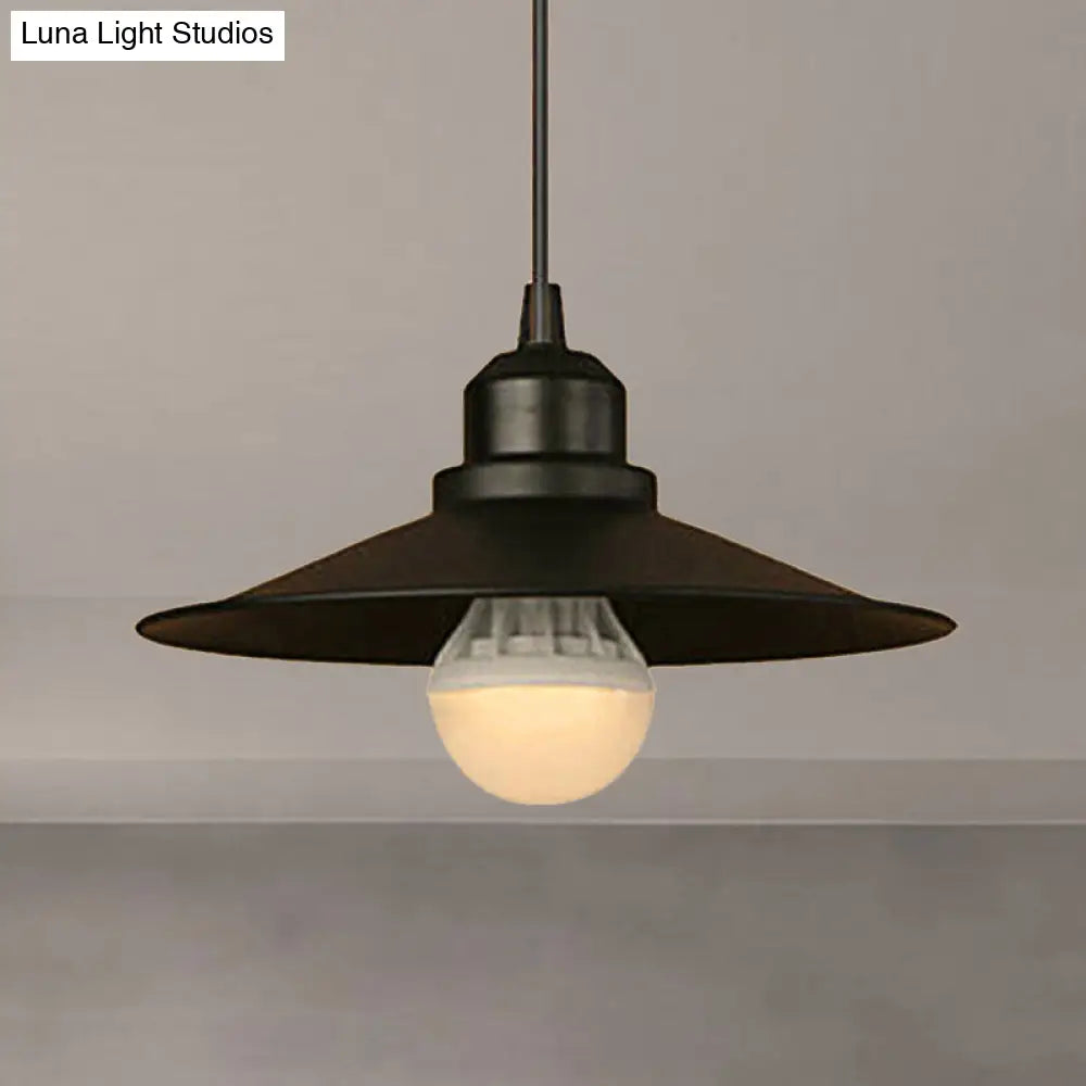 Flared Pendant Industrial Light - Metallic 1-Bulb Hanging Lamp In Black For Dining Table