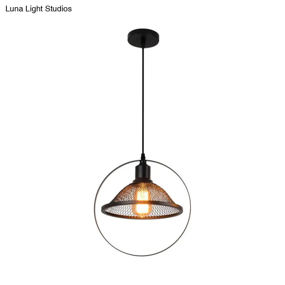 Industrial Black Hanging Light For Dining Table - Metal Wire Design With 1 Bulb Perfect Indoor