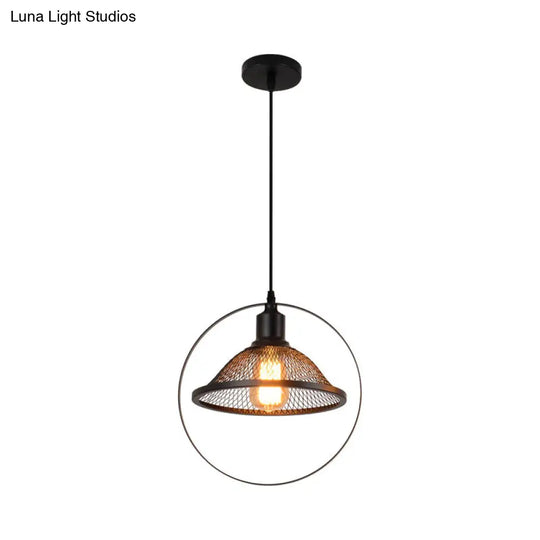 Industrial Black Hanging Light For Dining Table - Metal Wire Design With 1 Bulb Perfect Indoor