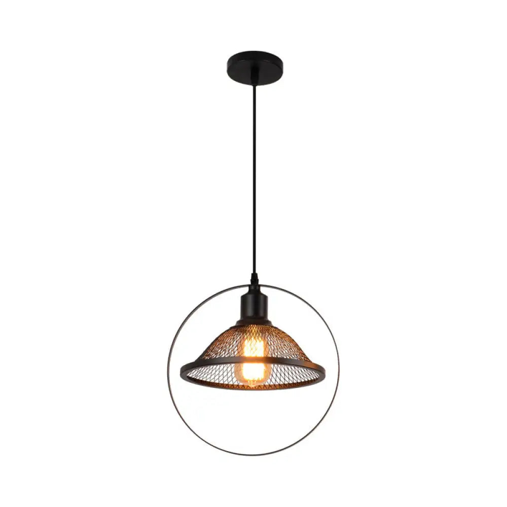 Black Industrial Hanging Light With Metal Wire - Perfect For Dining Table 1 Bulb Indoor Suspension