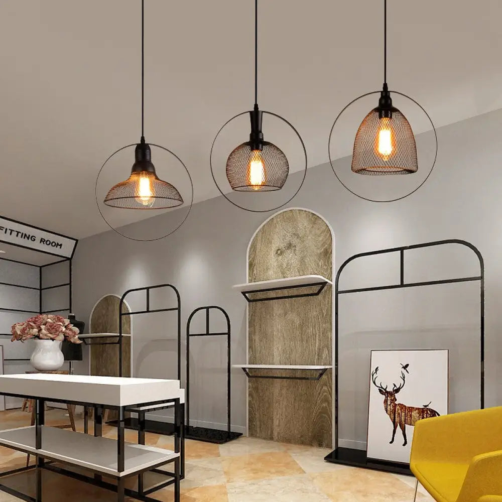 Black Industrial Hanging Light With Metal Wire - Perfect For Dining Table 1 Bulb Indoor Suspension