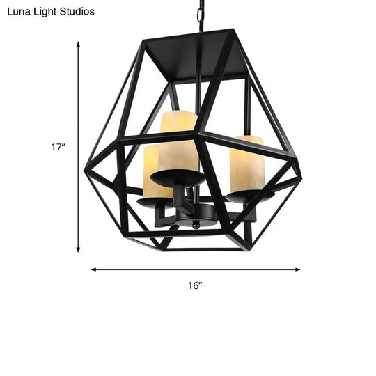 Black Retro Industrial Geometric Cage Chandelier With Adjustable Chain - 4 Heads Ceiling Light