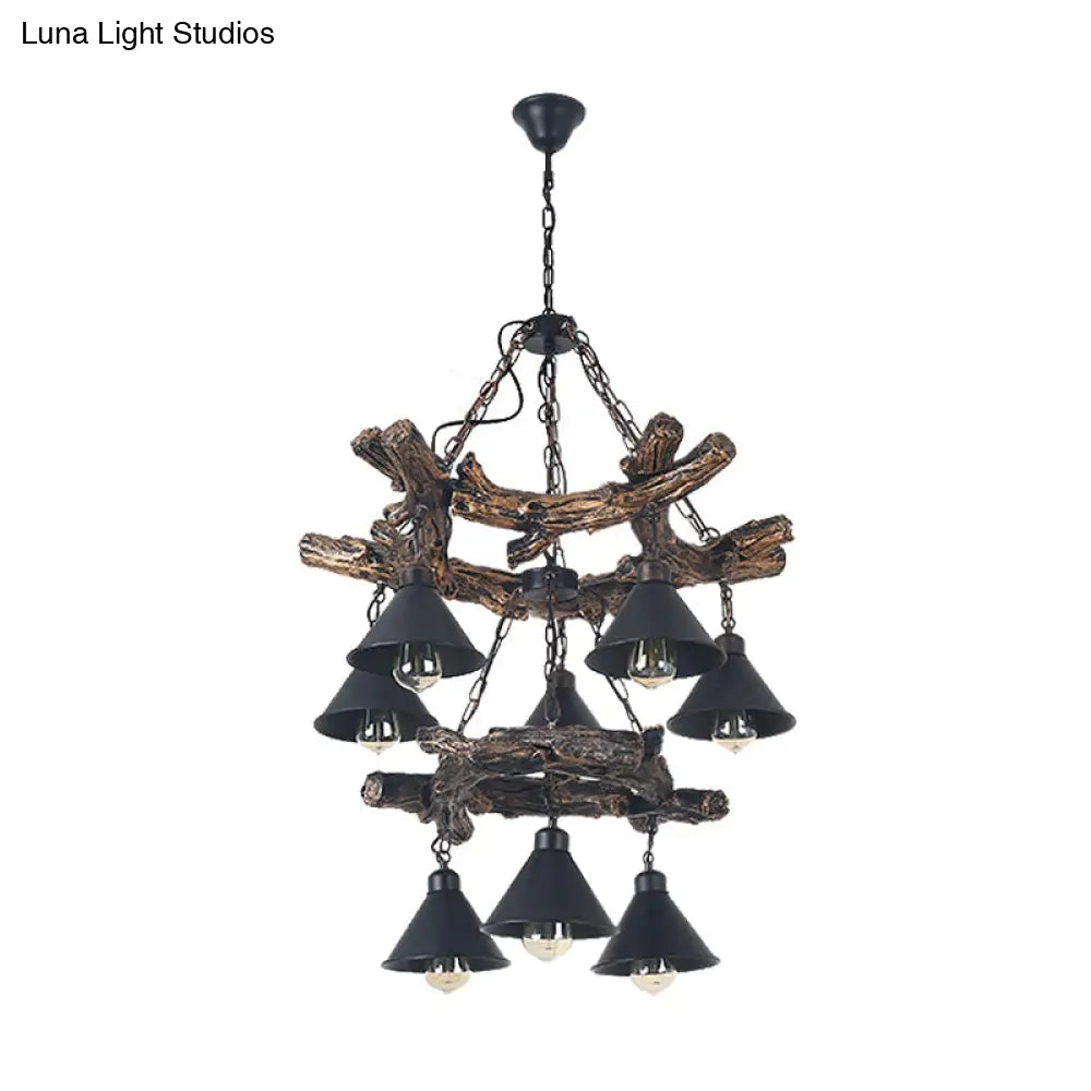 Black Industrial Metal Cone Chandelier - Stylish Hanging Lamp For Dining Room 3/5/8 Lights With