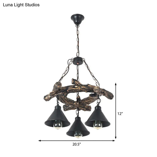 Black Industrial Metal Cone Chandelier - Stylish Hanging Lamp For Dining Room 3/5/8 Lights With