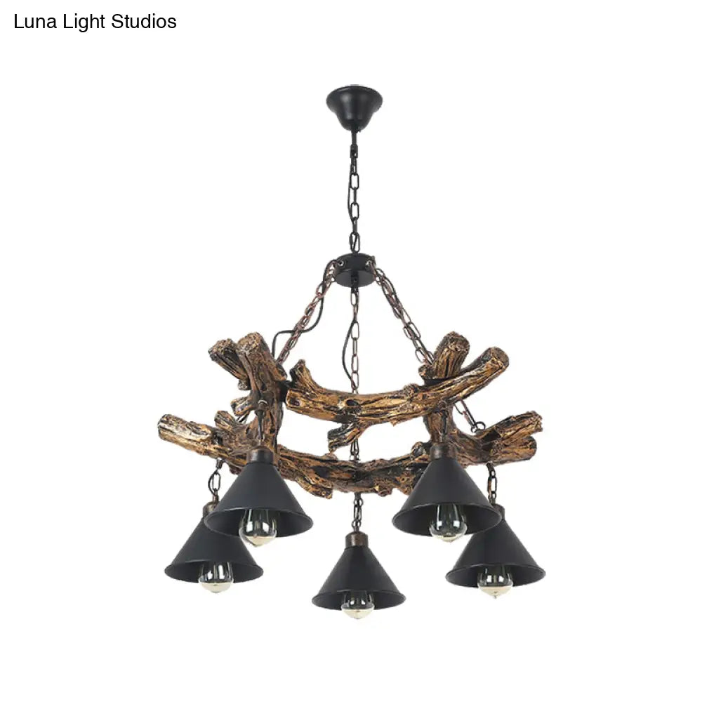 Black Industrial Metal Cone Chandelier - Stylish Hanging Lamp For Dining Room 3/5/8 Lights With