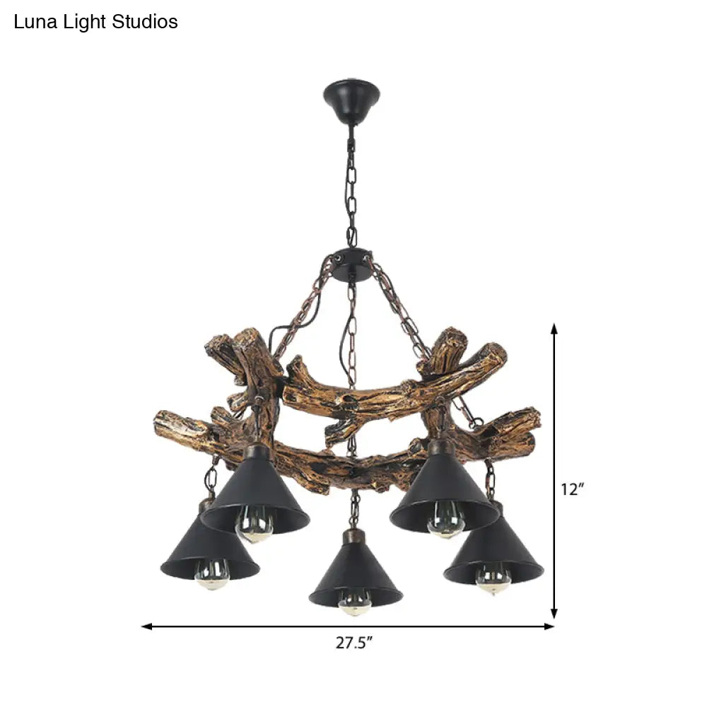 Black Industrial Metal Cone Chandelier - Stylish Hanging Lamp For Dining Room 3/5/8 Lights With